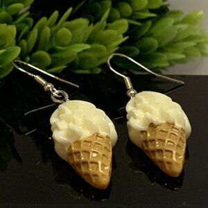 Ice Cream Cone Earring, Funny Food Earring, Gift Idea, Vanilla Ice Cream Cone